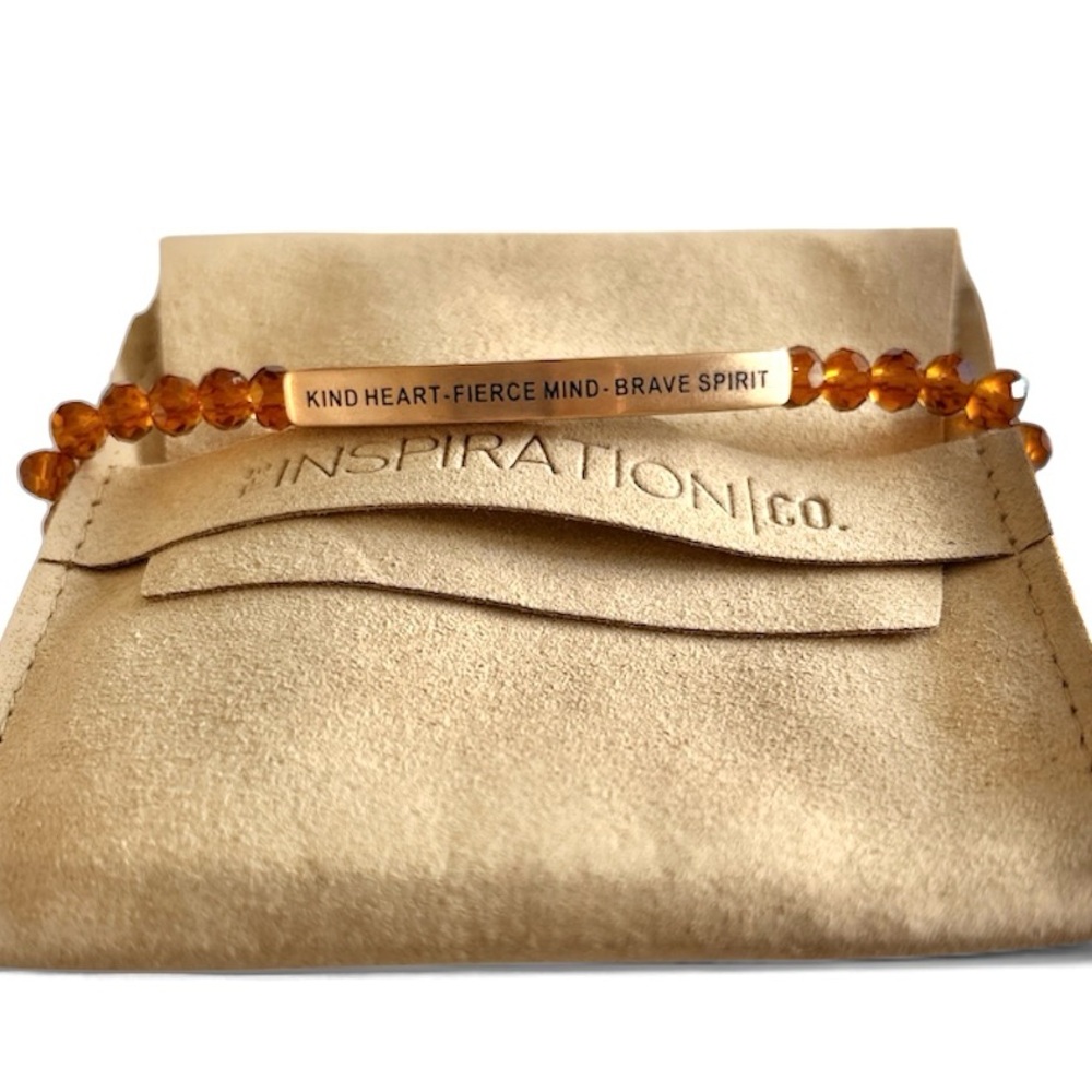 Inspiration Co Amber Beaded Bracelet “Kind Heart, Fierce Mind, Brave Spirit” NIB